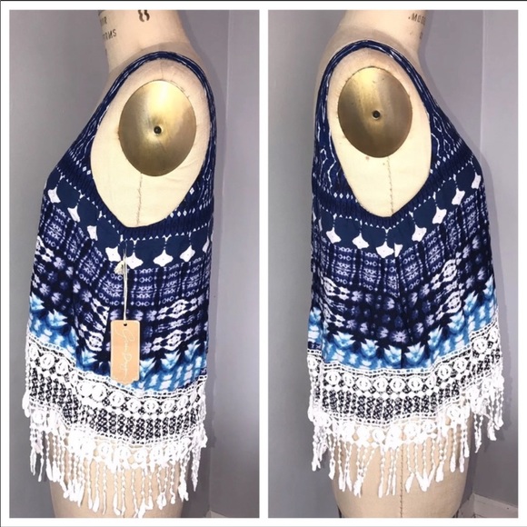 NWT Green Dragon Boho Fringe Tank Top - Picture 2 of 8